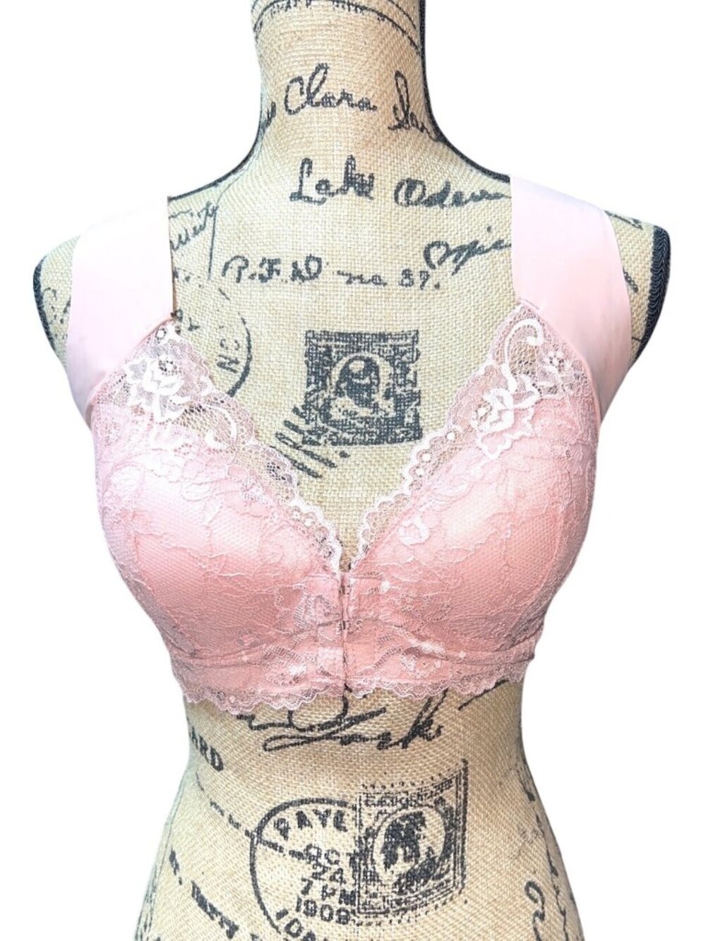 New Lace Wireless Front-hook Bra w Wide Straps and Soft Back Support Large